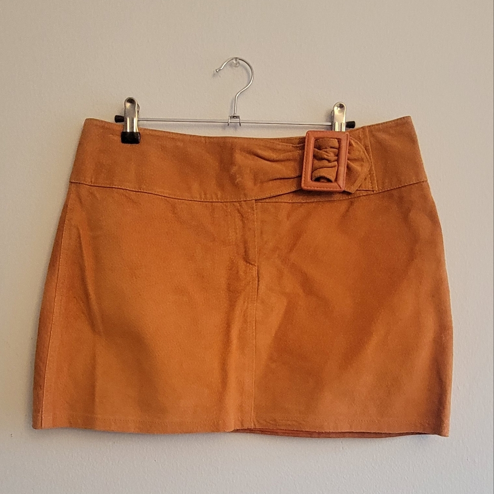 orange suede mini skirt